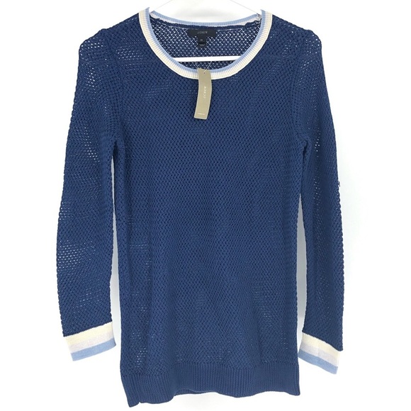 J.CREW NWT BLUE AND WHITE OPEN KNIT SWEATER XS - Picture 1 of 9
